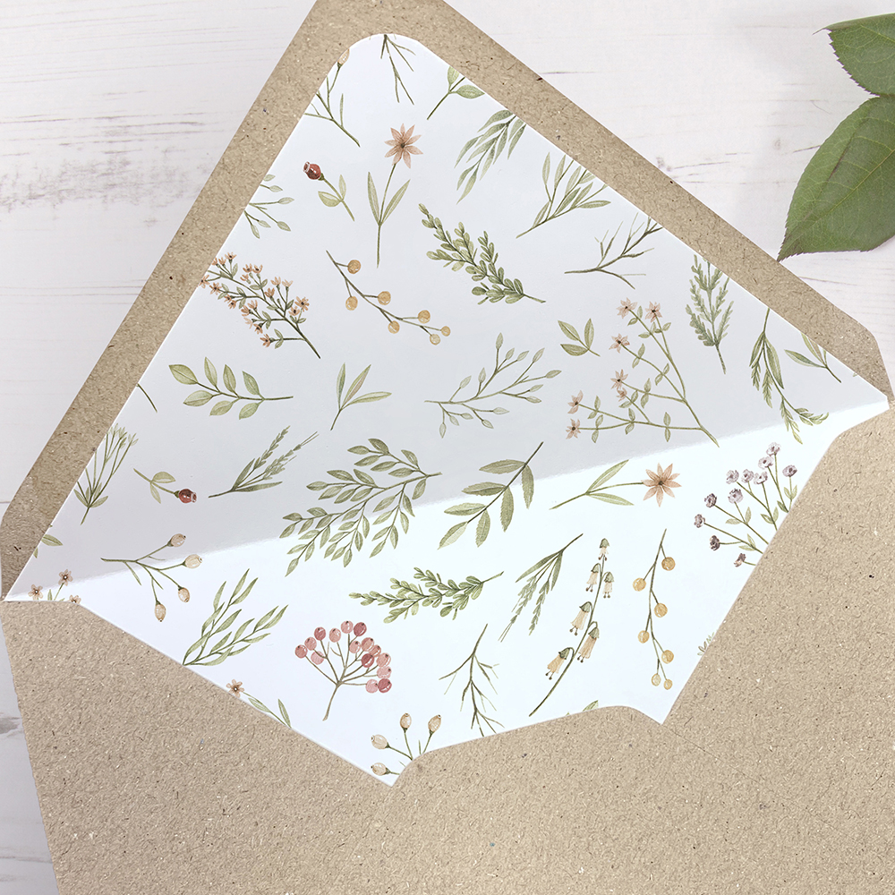 Printed Envelope Liners ‘Woodland Floral’ C7 C6 C5